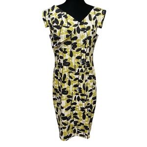 Adrianna Papell Leaf Print Dress Size 12 Retro Mod Party Wiggle Style